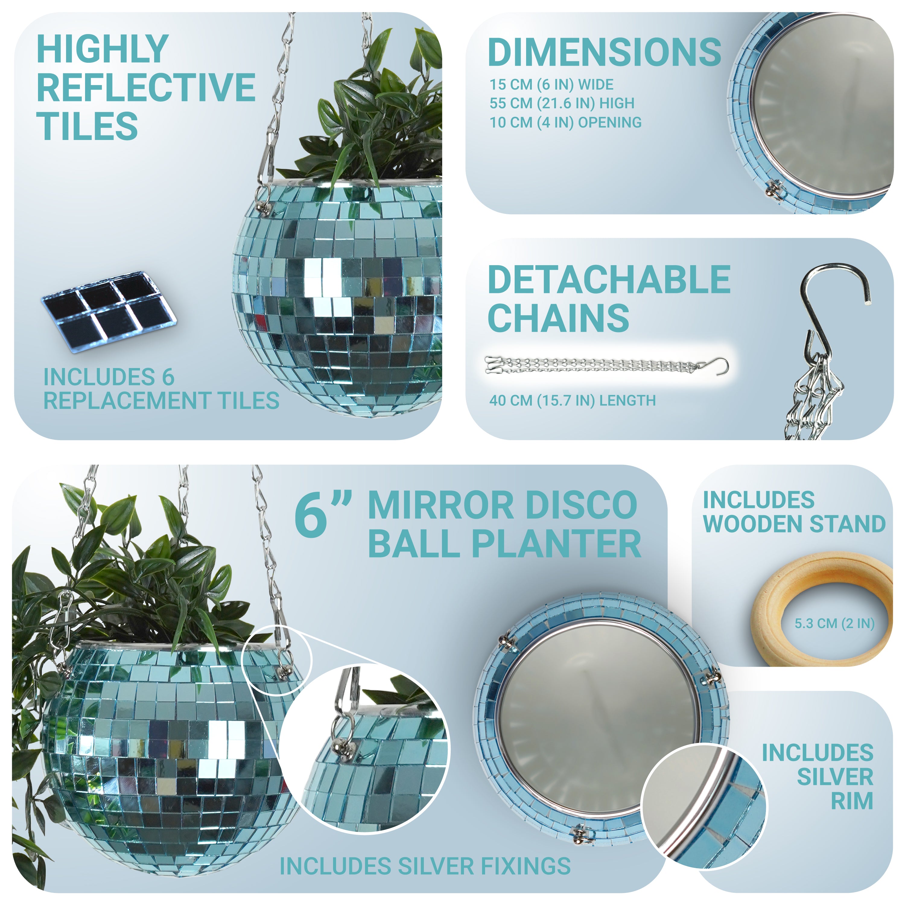 Disco Ball Hanging Planter Blue (6-inch)
