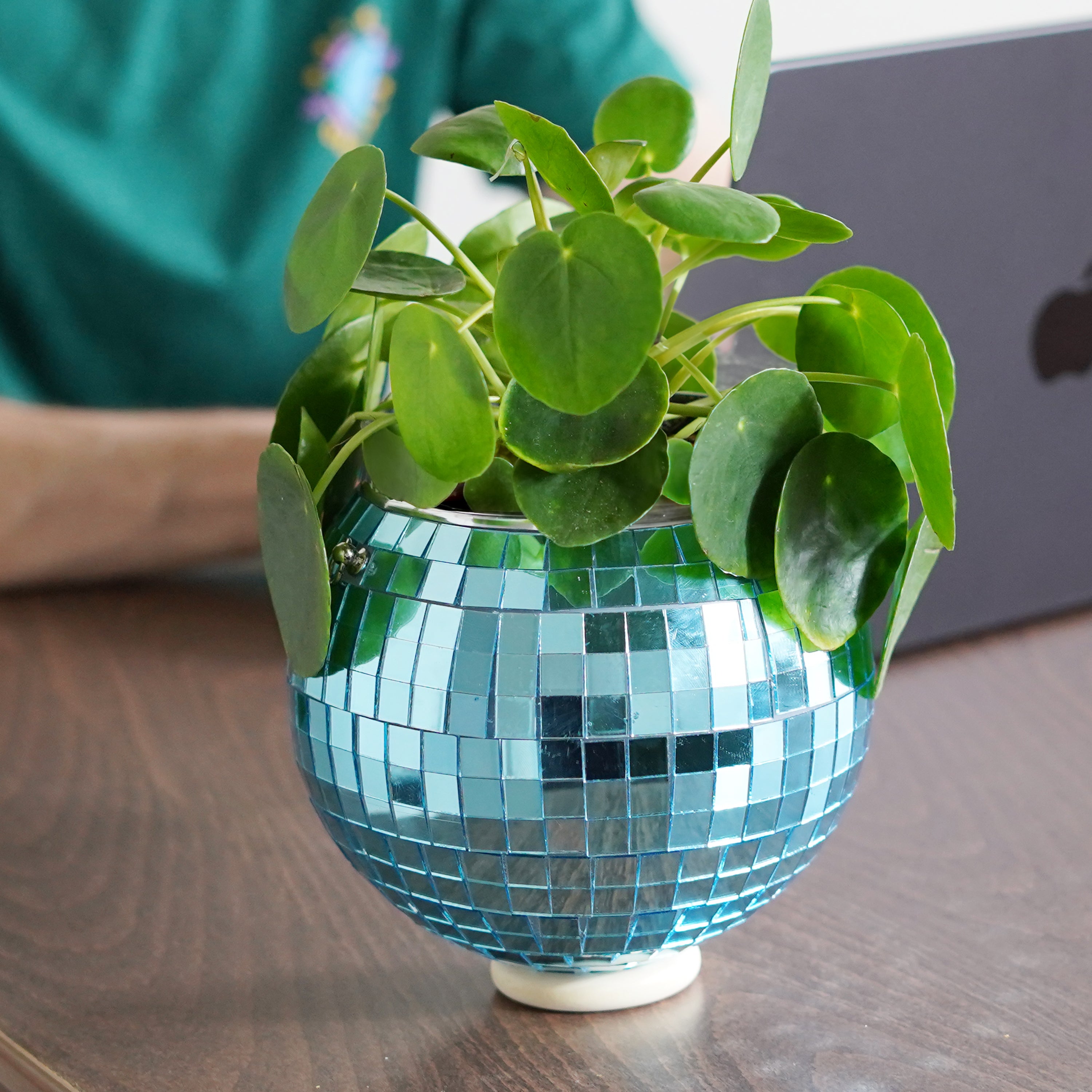 Disco Ball Hanging Planter Blue (6-inch)