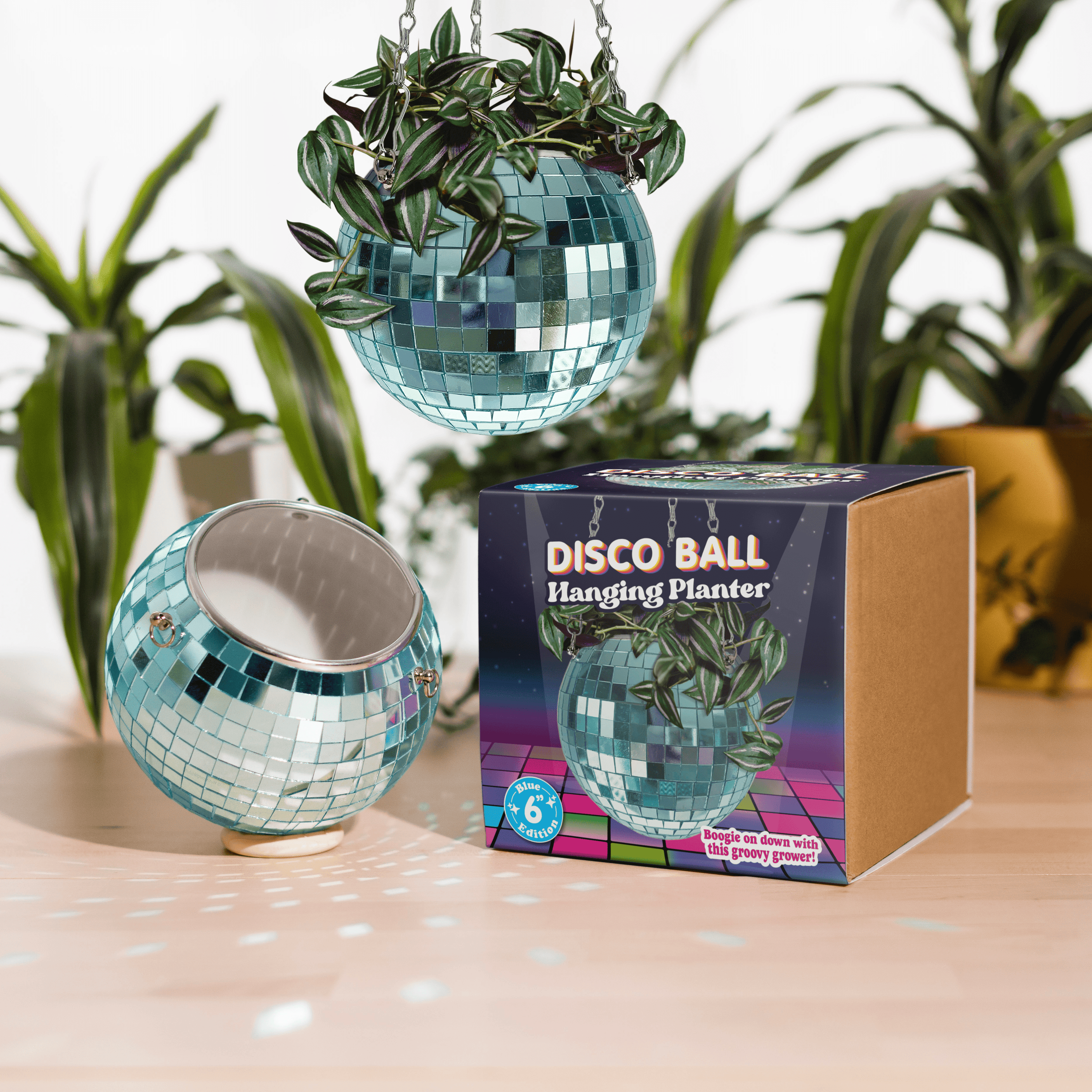 Disco Ball Hanging Planter Blue (6-inch)