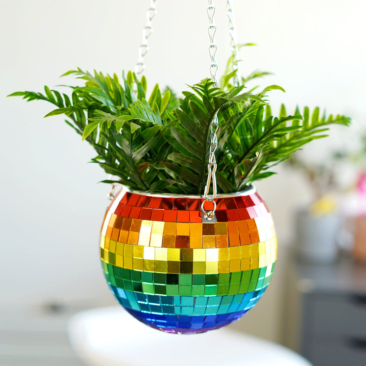 Disco Ball Hanging Planter - Rainbow (6-inch)