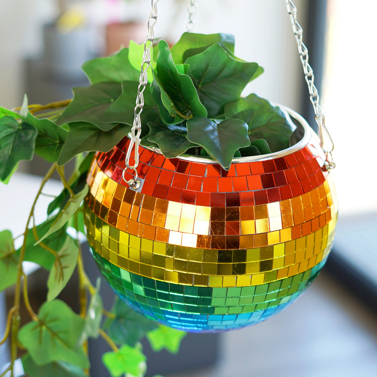 Rainbow Disco Ball Indoor Plant Hanger Pot