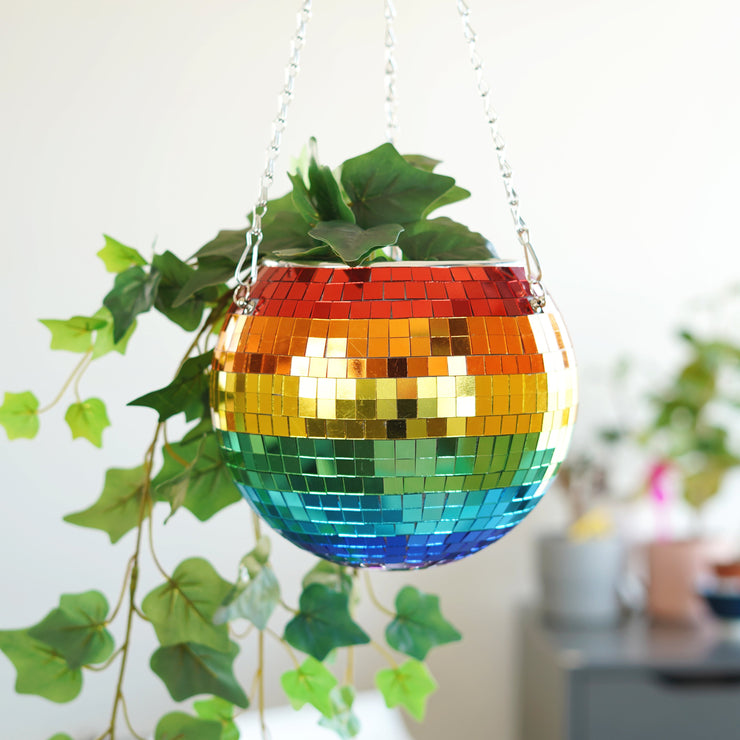 Disco Ball Hanging Planter - Rainbow (8-inch)