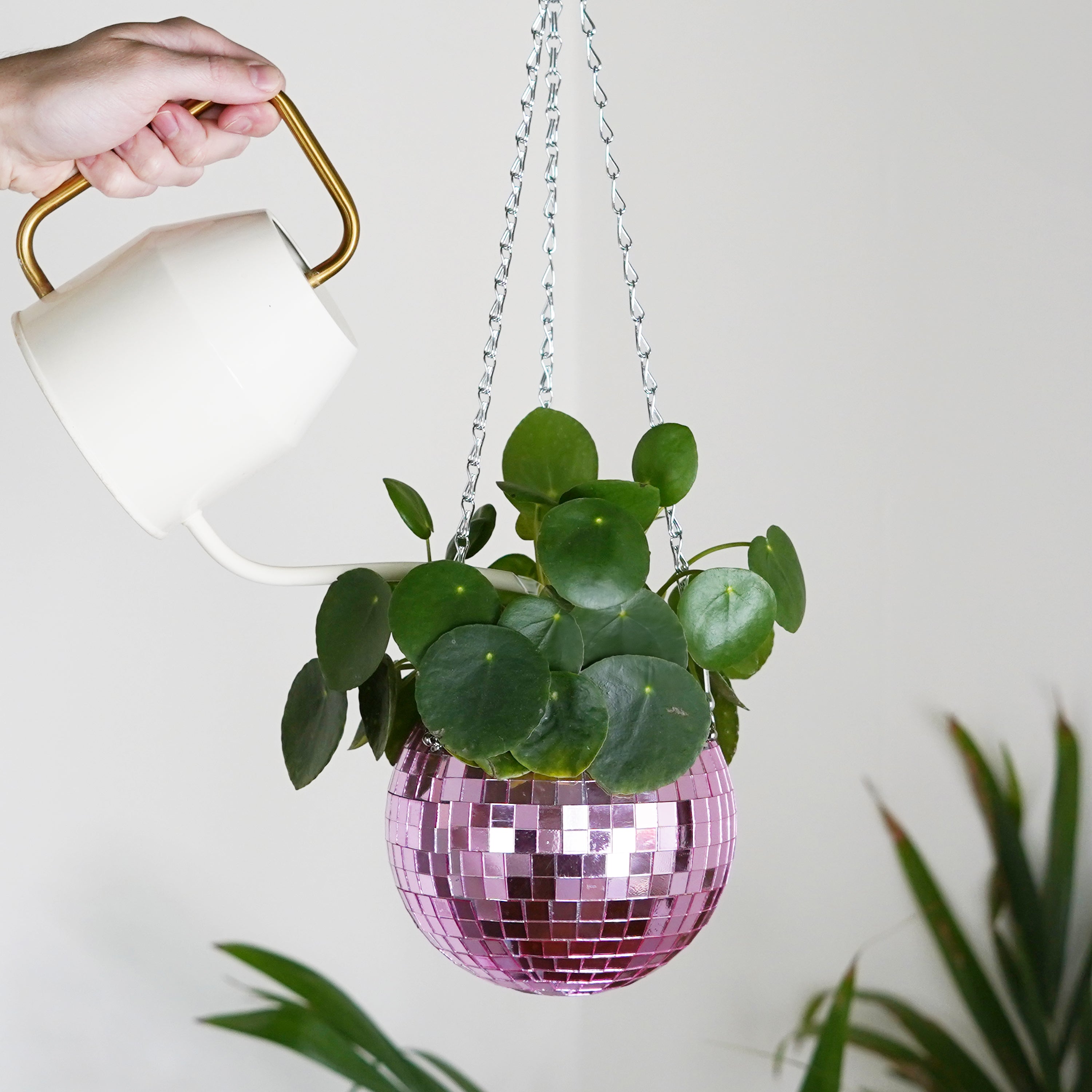 Disco Ball Hanging Planter: Pink (6-inch)