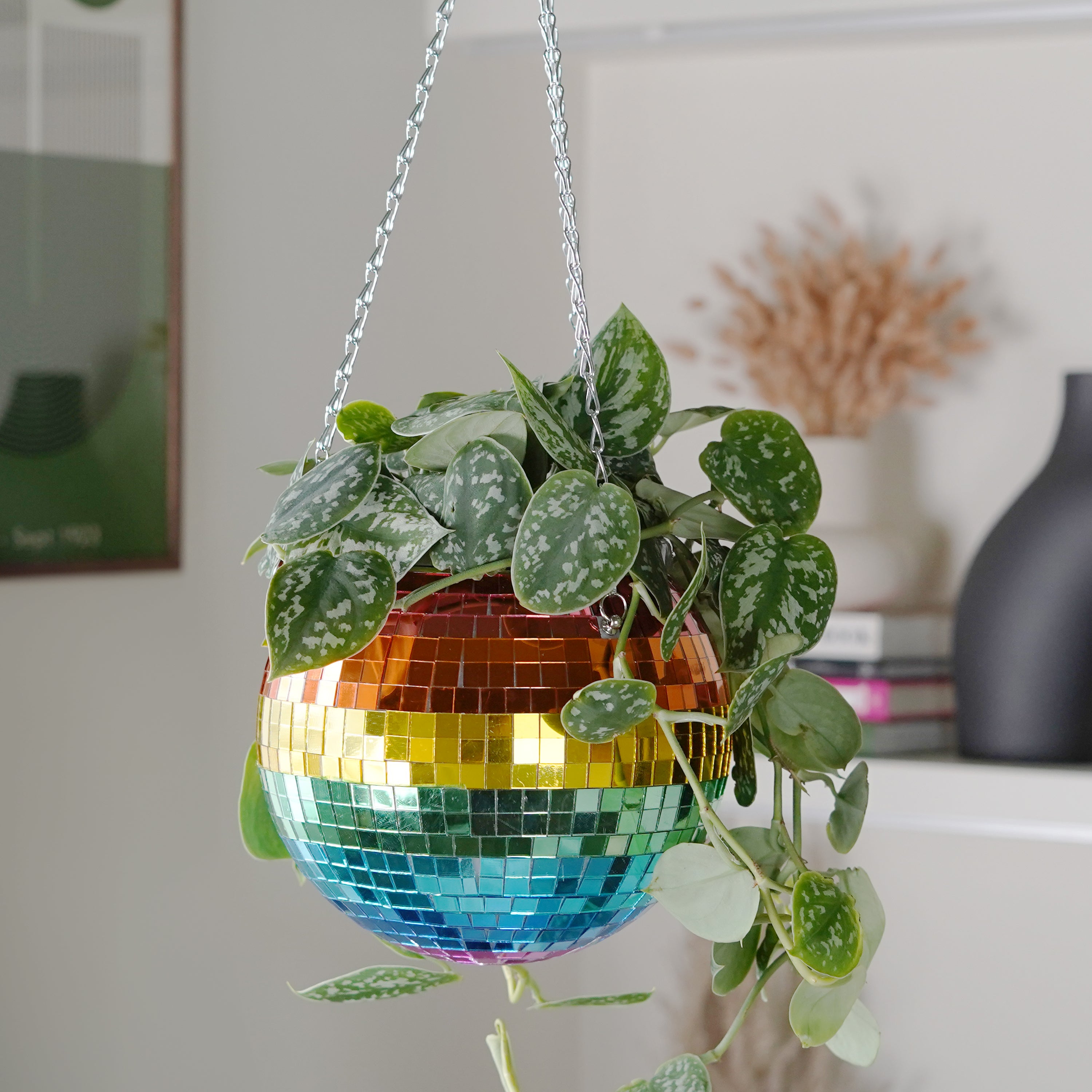 hanging planter 8 inch Disco Ball Hanging Planter Rainbow (8in)