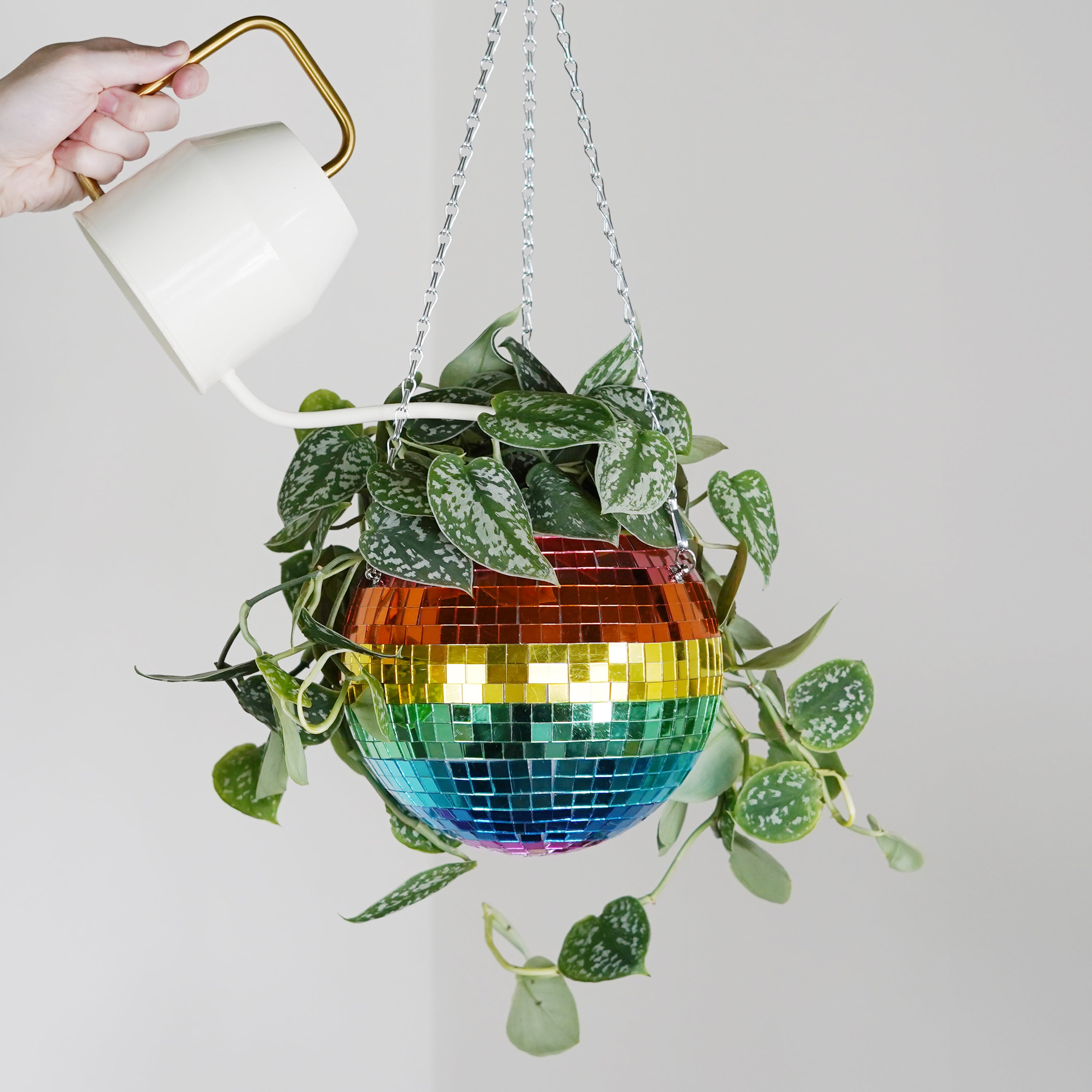 Disco Ball Hanging Planter - Rainbow (8-inch)