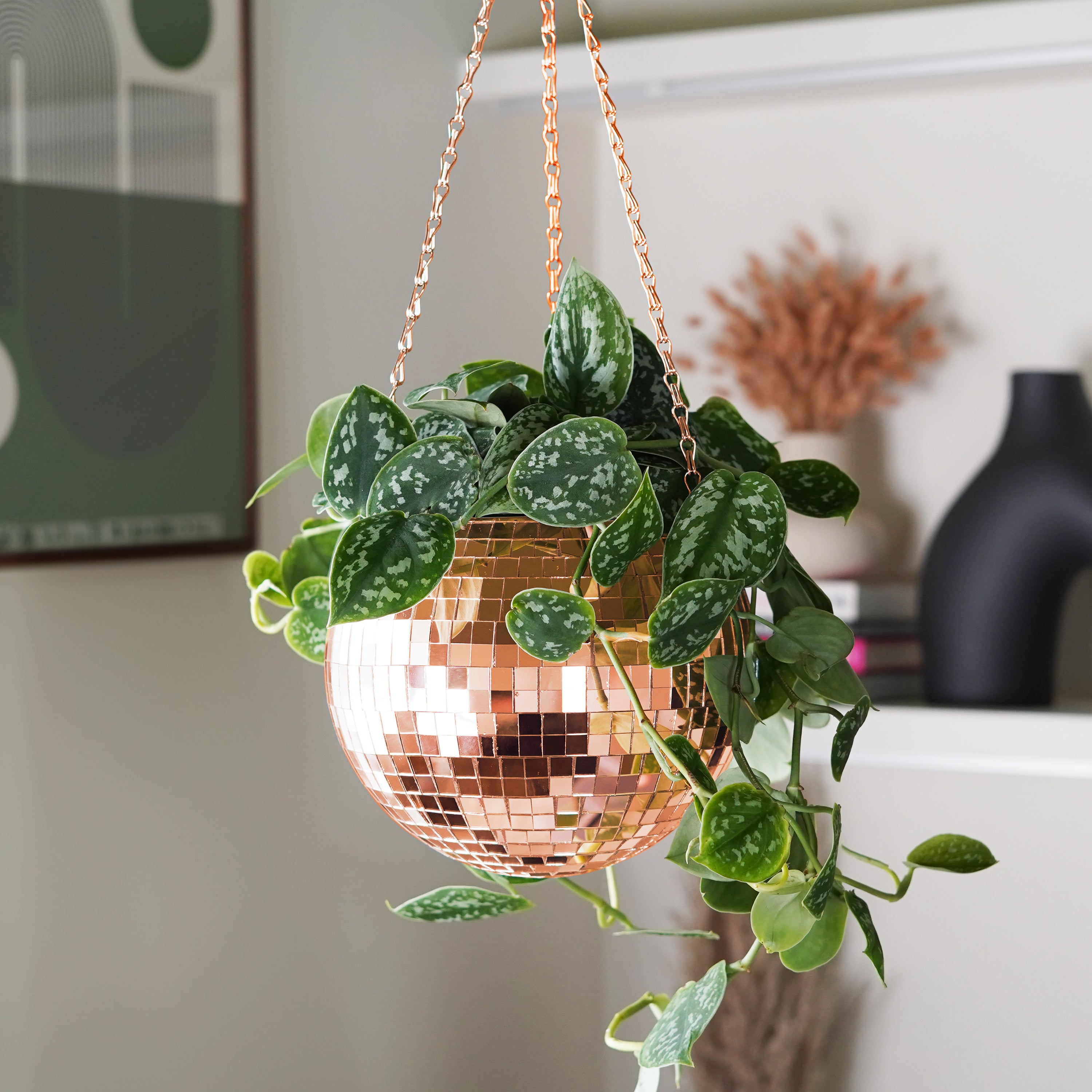 Disco Ball Hanging Planter - Rose Gold (8-inch)