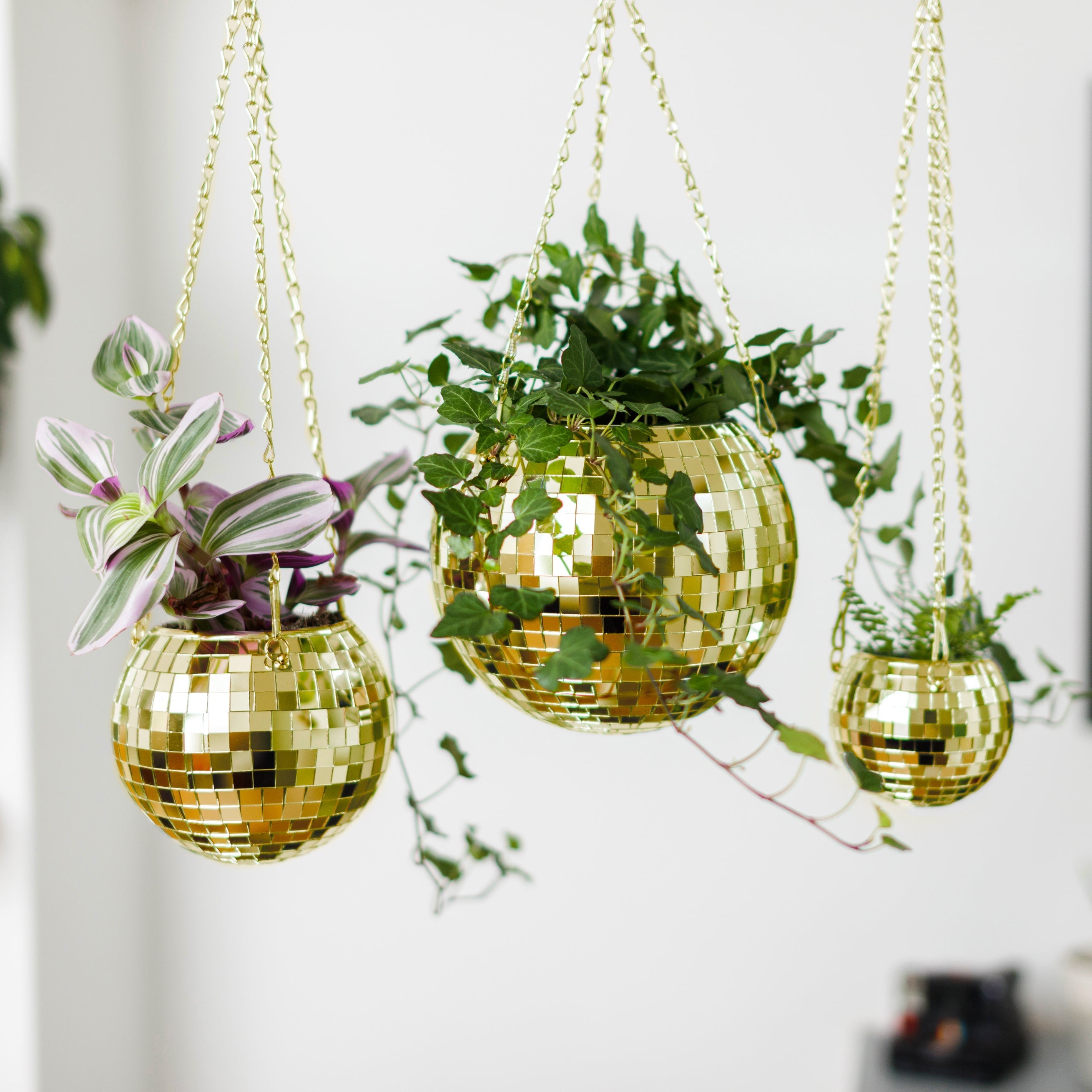 gold hanging plants Disco Ball Hanging Planter