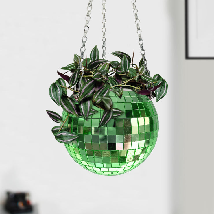 Disco Ball Hanging Planter: Green (6-inch)