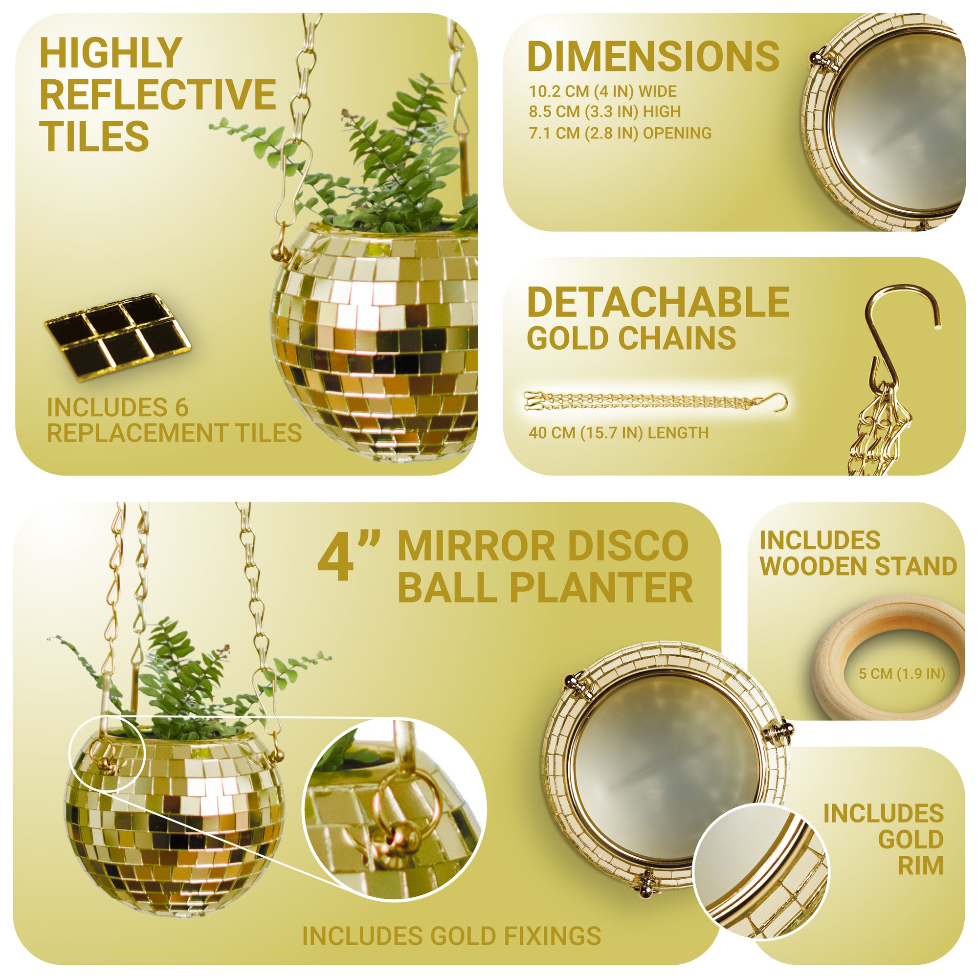 Disco Ball Hanging Planter - Gold (4-inch)