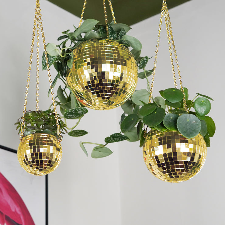 Disco Ball Hanging Planter - Gold (8inch)