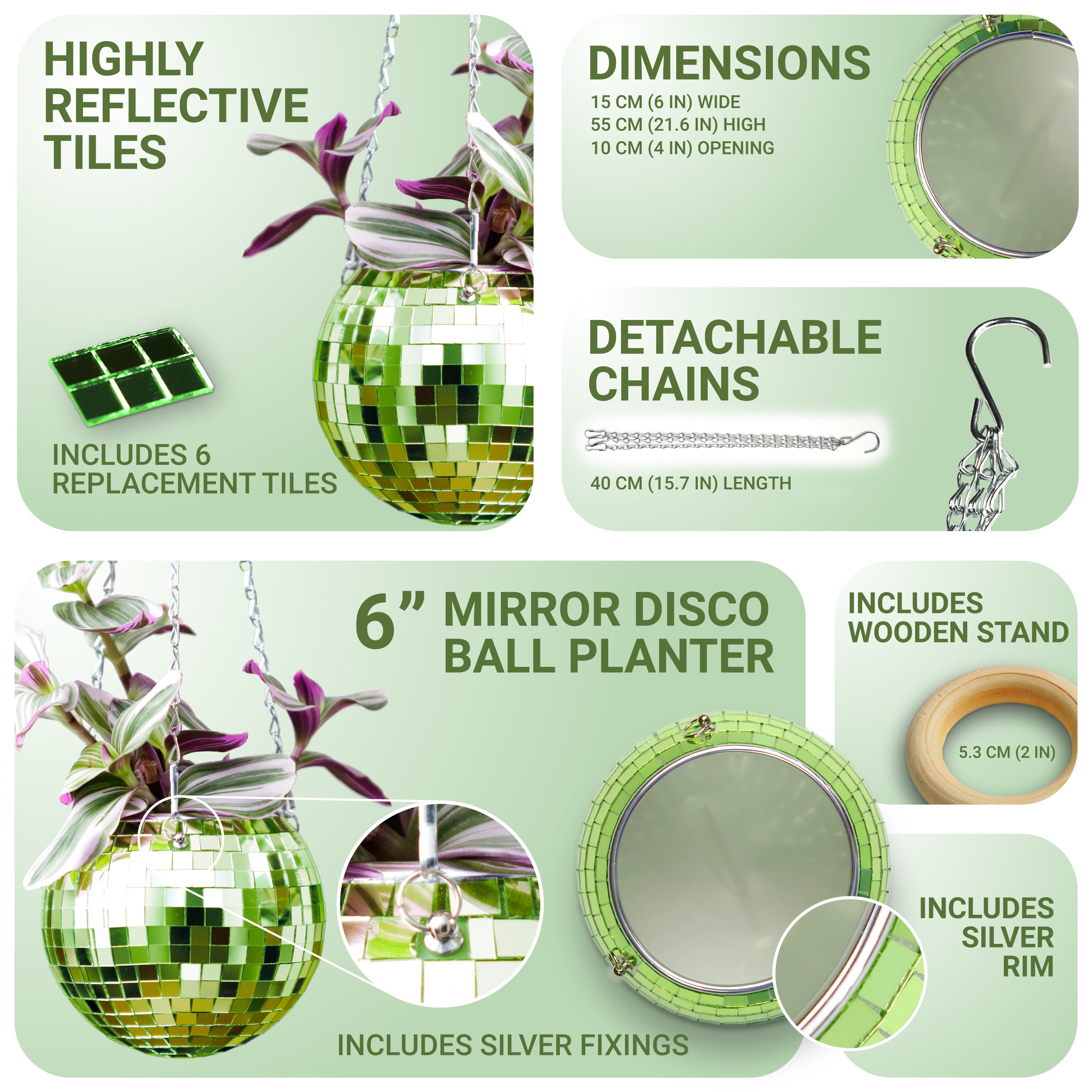 mirror ball hanging planter Disco Ball Hanging Planter - Green (6-inch)