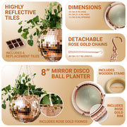 Disco Ball Hanging Planter - Rose Gold (8inch)