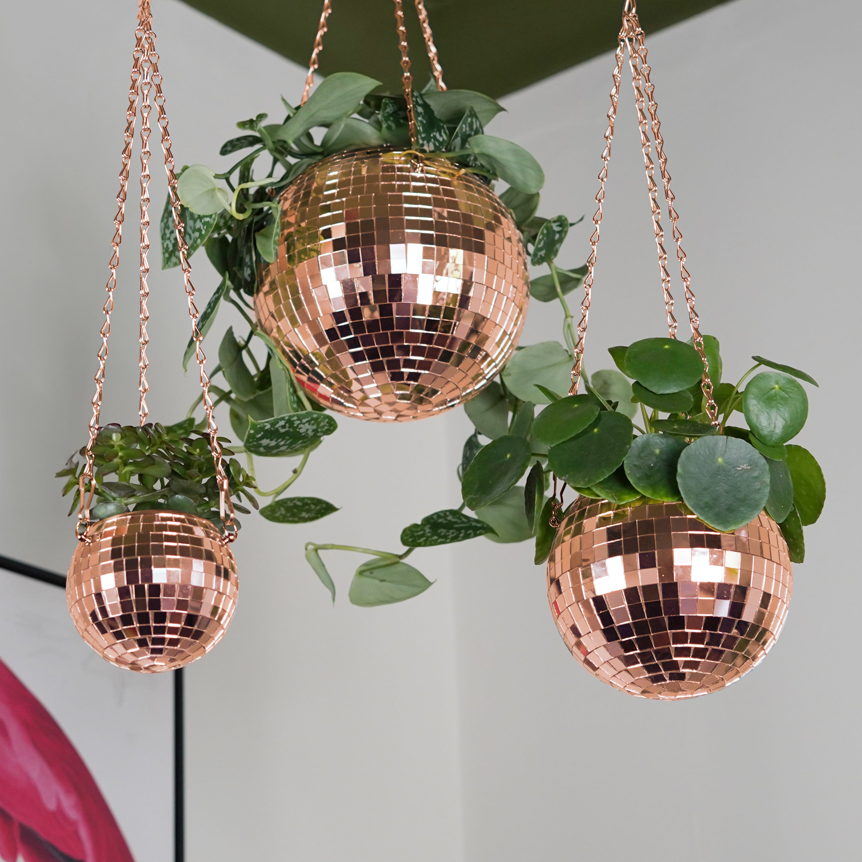Disco Ball Hanging Planter - Rose Gold (8-inch)