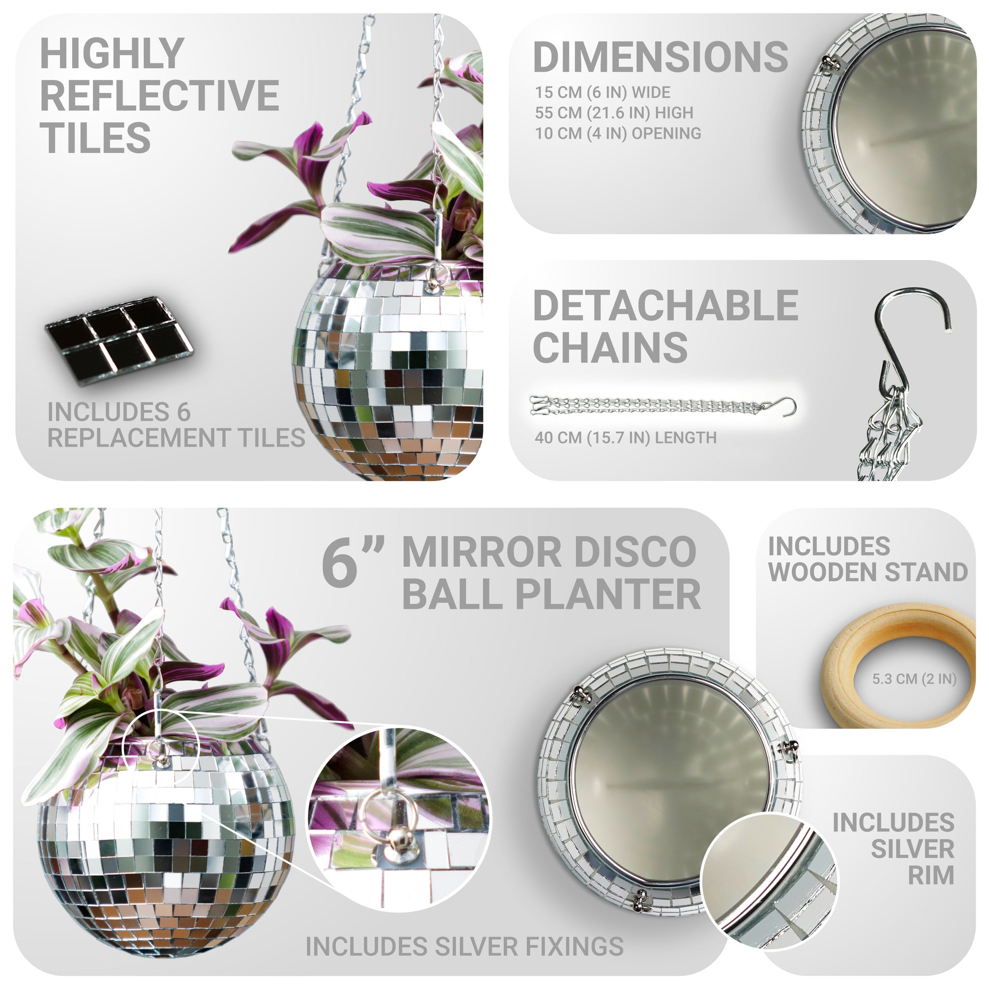 Disco Ball Hanging Planter (6-inch)